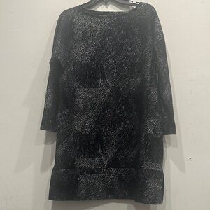Marla Wynne tunic sheath dress pockets 3/4 sleeves black white small oversized